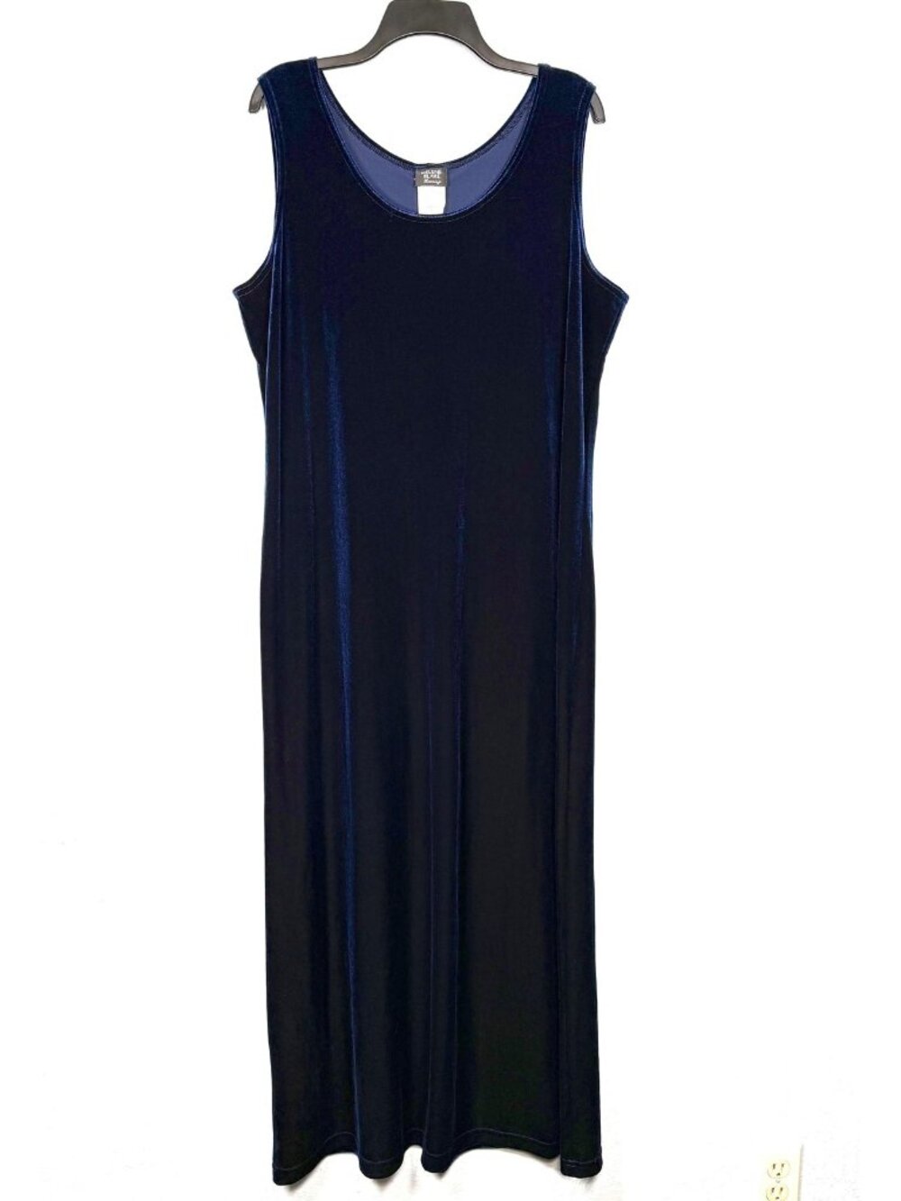 VTG Helene Blake Velvet Maxi Dress Womens 18 Navy Blue Evening Formal Sleeveless